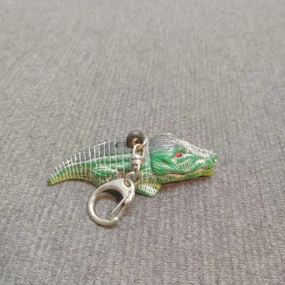 Vintage Alligator Crocodile Keychain Charm Green Yellow Collectible Toy